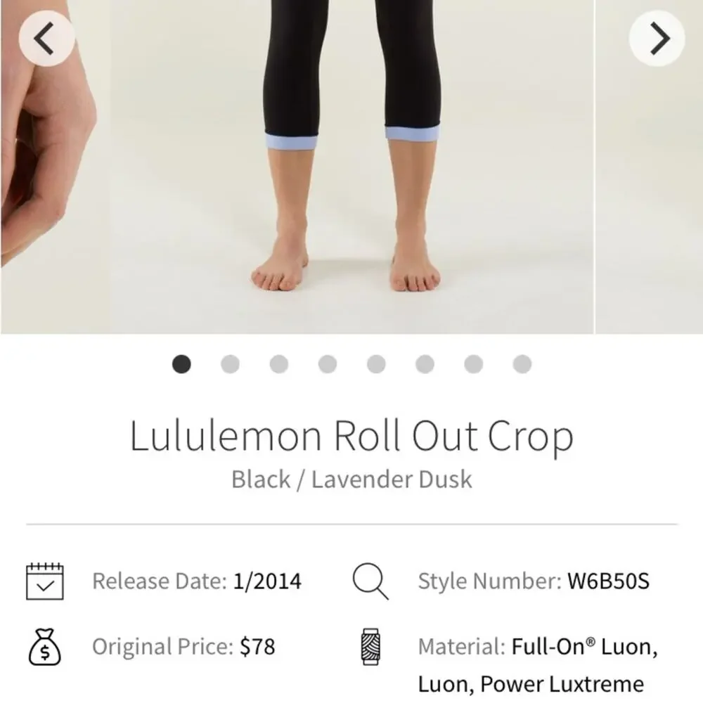Lululemon Roll Out Crop Leggings Black/Lavender Dust Size 4
